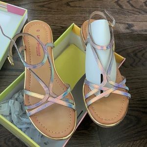 Les Tropeziennes menton sandals multi iridescent shimmery rose gold pinkish gold